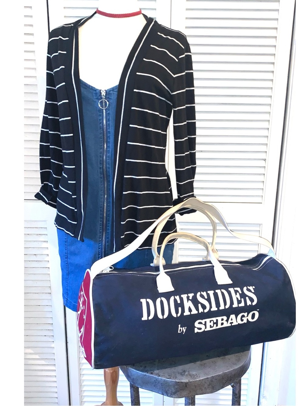 Vintage 70s Sebago Docksides Canvas Duffle Bag Navy Nautical Yachting